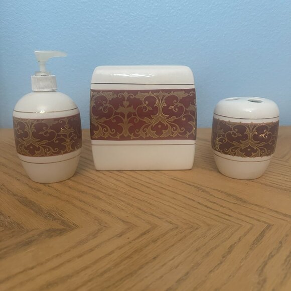 Bathroom Accessories Set Ceramic Tissue Box Cover Soap Pump Toothbrush Holder - Picture 9 of 9